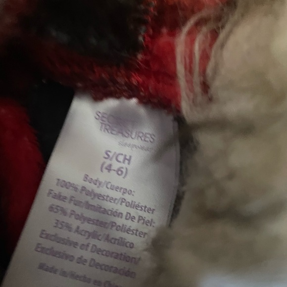 Secret Treasures Red and Black Buffalo Plaid Fleece Onesie with Faux Fur Hood - Picture 5 of 5